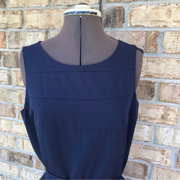 Calvin Klein Stretchy Tear Sleeveless A line Side Zipper Navy Belted Dress 8 - Picture 4 of 16